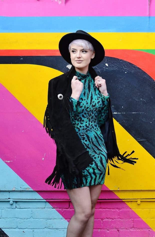 leopard print - green dress & suede jacket