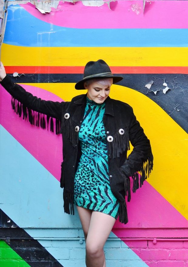 leopard print - green dress & suede jacket